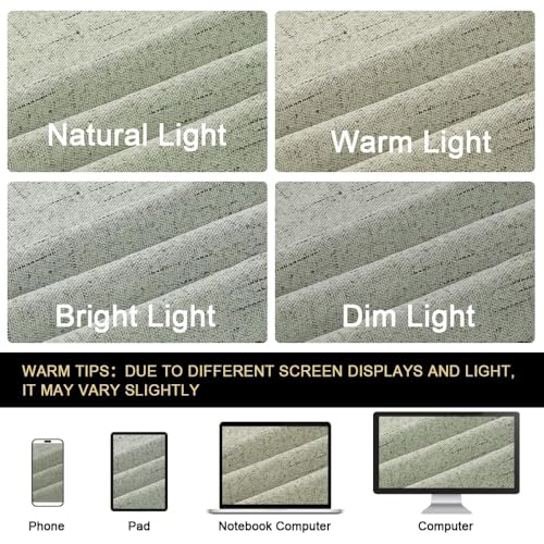 Image of PrinceDeco 100% Blackout Curtains for Bedroom Linen Black Out Curtains for Living Room 90 Inch Long Faux Linen Fabric Grommet Thermal Curtains for Summer Heat with White Liner,52X90 Inch,Sage