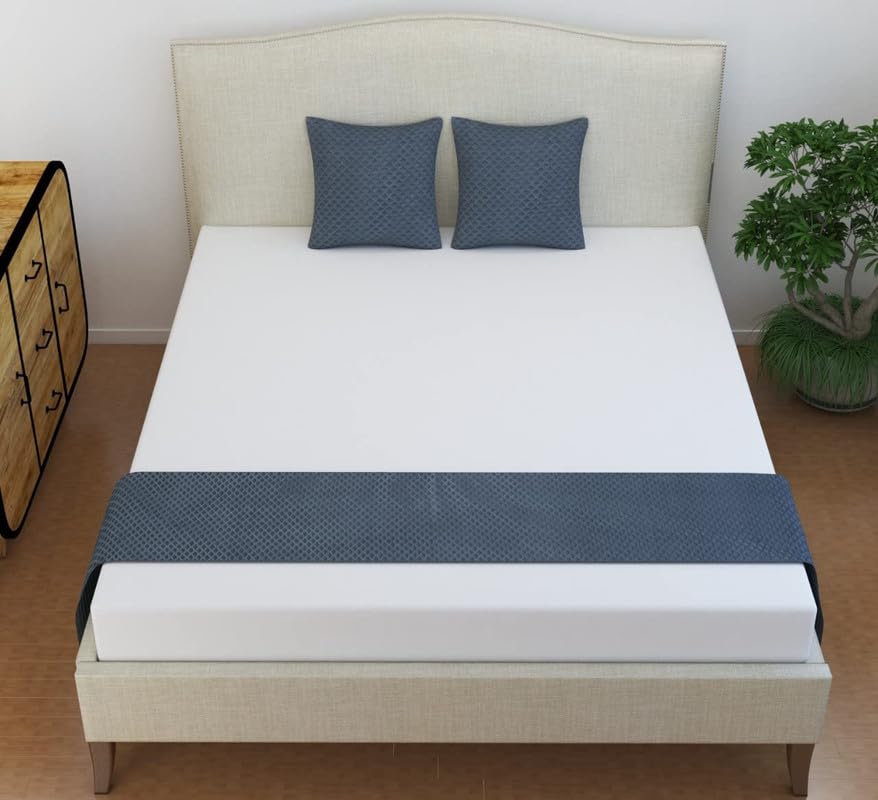 Hardeep Bed Linen Set Pack of 3 Including 1 Bed Runner with 2 Cushion Covers, Velvet Checkered Pattern, Grey, 18 x 84 Inches-image-17