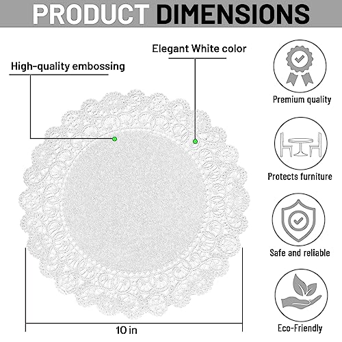 The Baker Celebrations White 10 Inch Round Paper Lace Table Doilies – Decorative Tableware Disposable Papers Placemats thumb #3