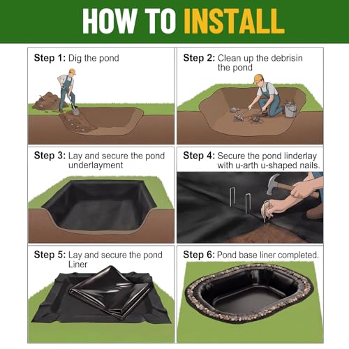 Image of Fanfanwin 15 x 20 ft Pond Liner Underlayment with 10 U-pins, 9oz, Black