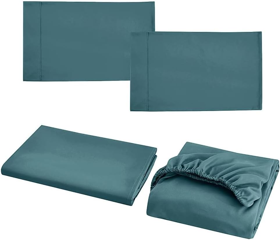 mixinni Twin XL Size 4 Piece Sheet Set for Women & Men Soft Comfy Cotton Deep Pocket Fitted Sheet Peacock Blue Bed Sheet Set-Bedding Sheets & Pillowcases-Twin XL Size