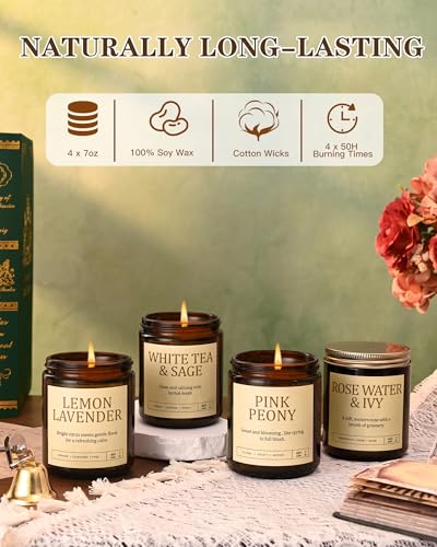 4 Pack Scented Candles for Women: 28oz Natural Soy Candles for Home Scented, Up to 200H Burning, Aromatherapy Candle Set, Jar Candle Gift Set for Bath Meditation, Birthday Valentine's Day Gifts - Image 4