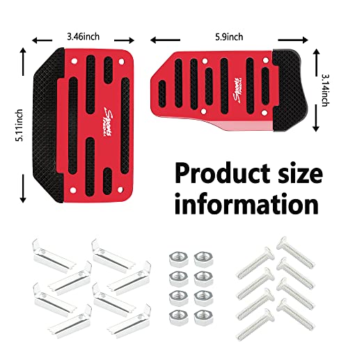 2Pcs Non- Slip Automatic Transmission Pedal Covers Replacement Kit,Aluminum Alloy Gas Pedal&Brake Pedal Cover Sporty Car Decor,Universal Car Accessories For Car Safty (Red/2Pcs) #TOP1