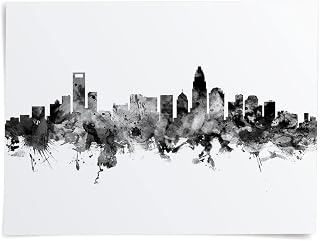 Charlotte North Carolina Skyline art print poster, unframed -1551