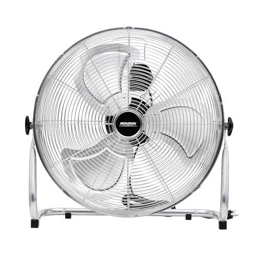 Image of ROVSUN 12'' Floor Fans, High Velocity Heavy Duty Metal Industrial Floor Fan for Commercial & Residential, High Power Fan w / 90-180 Adjustable Tilt, Metal Fan for Garage, Gym, Bedroom, UL Listed