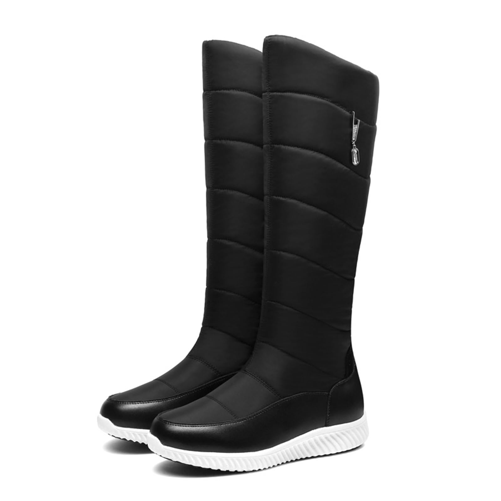 Womens Winter Warm Fur Lined Snow Boots Waterproof Rainproof Wide Barrel Moccasin Knee-High Boots Suitable For Ice And