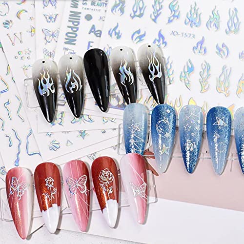 8 Sheets Butterfly Nail Stickers 3D Sliver Nail Decals Laser Nail Stickers For Nail Art Self-Adhesive Bling Design Nail Accessories For Women #TOP3