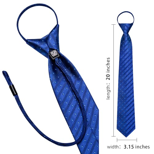 Image of Hi-Tie Zipper Ties for Men Pre-tied Tie Set Lapel Pin Pocket Square and Cufflinks Formal Business Wedding Adjustable Necktie