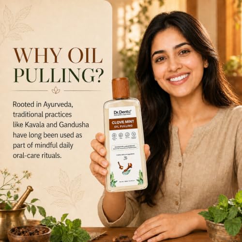 Image of Dr.Dento Clove Mint Oil Pulling | Ayurvedic Kavala (Gargling) Gandusha (Oil Holding) Oral Detox | Sesame, Coconut & Clove Oil Blend | Alcohol-Free & Vegan | Fresh Breath & Healthy Gums (300ml)