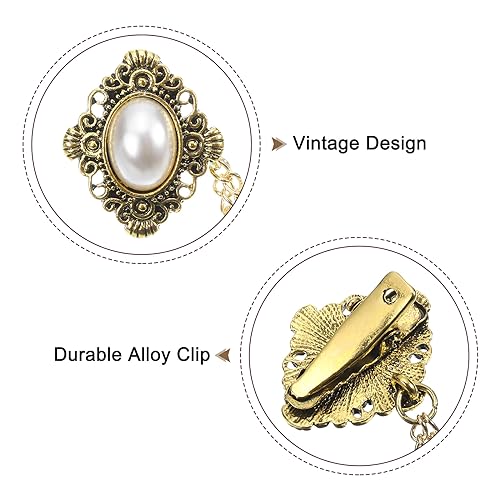 Image of uxcell 2pcs Sweater Clips Vintage Cardigan Collar Clips with Chain Shirt Clips Shawl Clips Clothes Clip for Women(Gold)