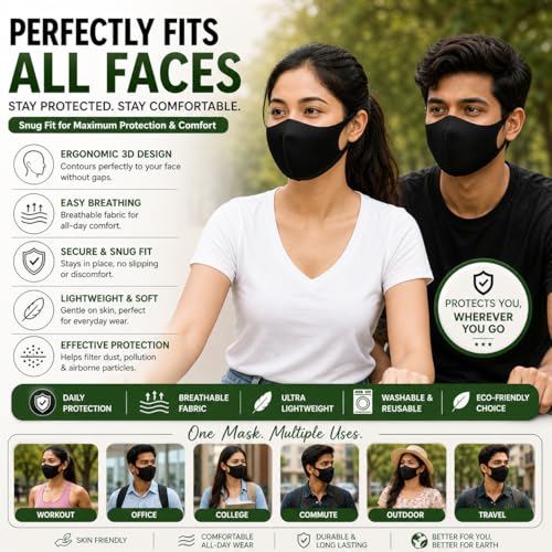 Image of Anti Pollution Reusable Face Mask for Men Women, Black
