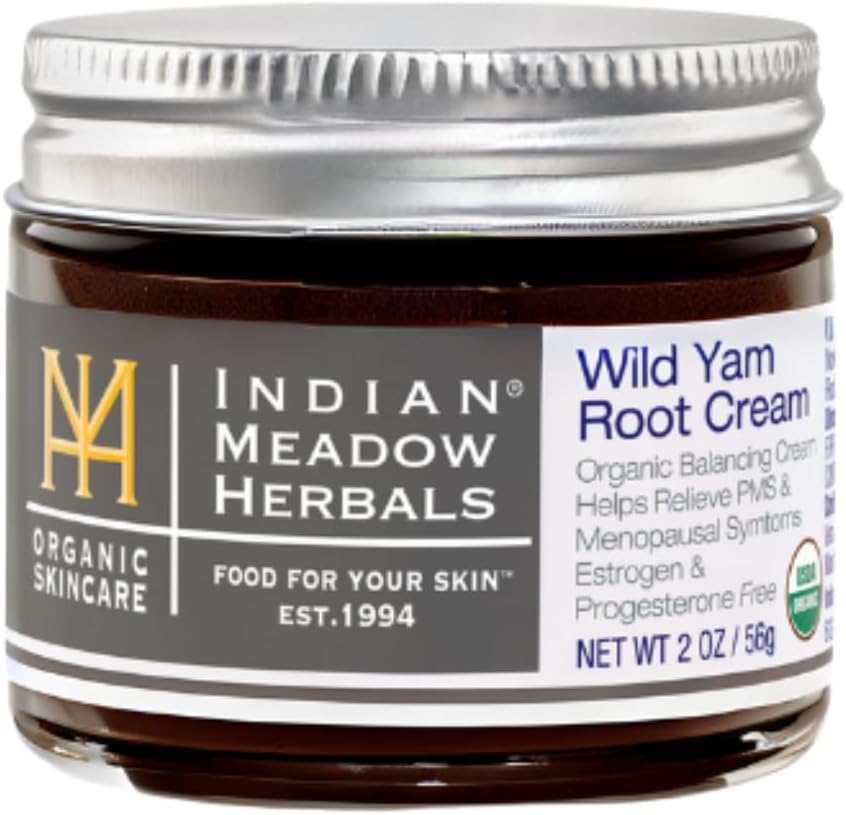 Indian Meadow Herbals Wild Yam Root Cream (2oz) - USDA Certified Organic Balancing Cream for PMS & Menopause Relief - Estrogen & Progesterone-Free. Woman-owned & Operated Since 1994.