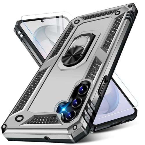 Image of for Samsung Galaxy S26 Case with Screen Protector, Heavy Duty Military Grade Shockproof Rugged Protective Cover for Samsung S26 Phone Case with Metal Ring Magnetic Kickstand (Silver)