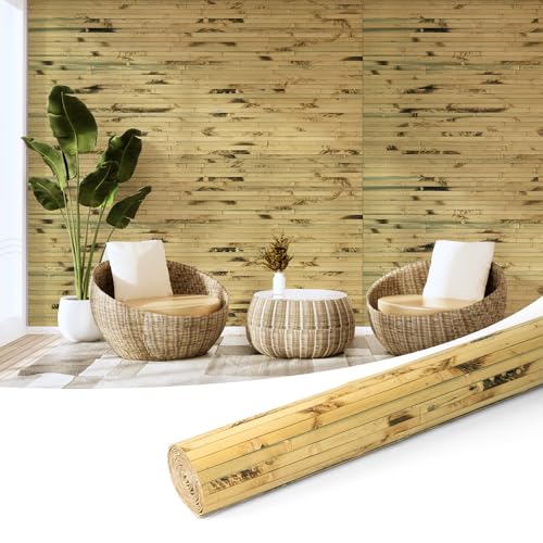 Art3d Panel de pared de bambú natural, revestimiento para interiores, decoración, paredes, postes, techos, muebles, armarios, oficinas, 122 x 244 cm, color claro tostado