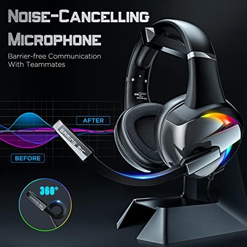 BXCUX Gaming Headset for PS4 PS5 Xbox One PC Switch PS4 Headset with Noise Cancelling Mic, 3D Surround Sound Over Ear Gaming Headphones with RGB Light 3.5mm Jack