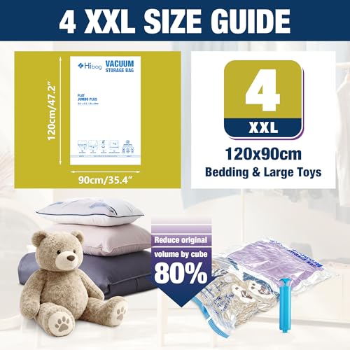 Image of XXL Jumbo Vacuum Seal Storage Bags Extra Large for Clothing Bedding | 47''X35'', Airtight Triple Seal, Save 80% Space, Hand Pump, Work with Vacuum, Double Zip, Reusable, Easy to Use, 4 pack