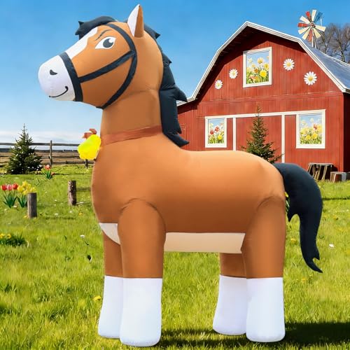 DomKom 9FT Clydesdale Horse Inflatables Christmas Spring, Farm Ranch Giant Blow up Animals Cute, Decorations Outdoor Yard Built-in LED Lights Big Larg