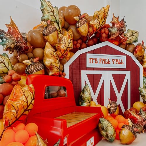 Image of Fall Balloons Thanksgiving Decorations Orange Pumpkin Maple Leaf Pine Cones Mylar Foil Balloon Harvest Autumn Balloons for Happy Thanksgiving Baby Shower Birthday Festival Fall Party Decoration