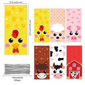 Pajean 120 Pieces Farm Animal Party Favor Bags, Plastic Candy Goodies Gift Treat Bags Farmhouse Decor for Baby Shower Boys Girls Kids Happy Birthday Party Decorations Supplies Pajean 120 Pieces Farm Animal Party Favor Bags Plastic Candy Goodies Gift Treat Bags Farmhouse Decor for Baby Shower Boys Girls Kids Happy Birthday Party Decorations Supplies