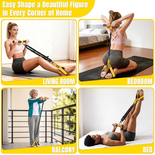 Image of Upgraded Multifunction Pedal Resistance Band with Handle, 3 Tube Adjustable Resistance Bands for Abdomen, Waist, Arm, Core /ABS, Leg Workout - Sit Up Exercise Equipment for Women