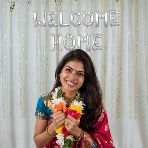Image of Welcome Home Banner Silver for Baby Boy Girl Bride Airport Foil Balloon Decoration Decor Celebration Silveren