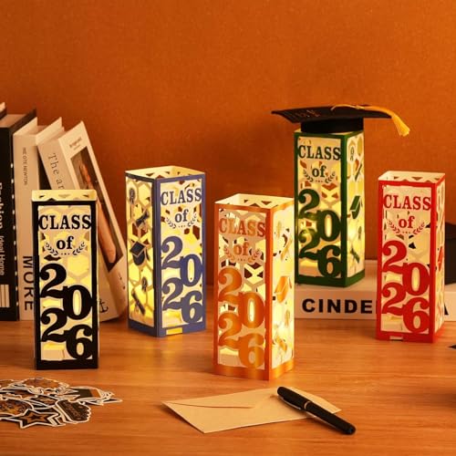 6 Pcs Light Up Graduation Centerpieces- Class of 2026 Graduation Decorations Lantern Boxes for College High School Congrats Graduation Party Supplies(Red) by CYSKXYI - Used condition - Image 6