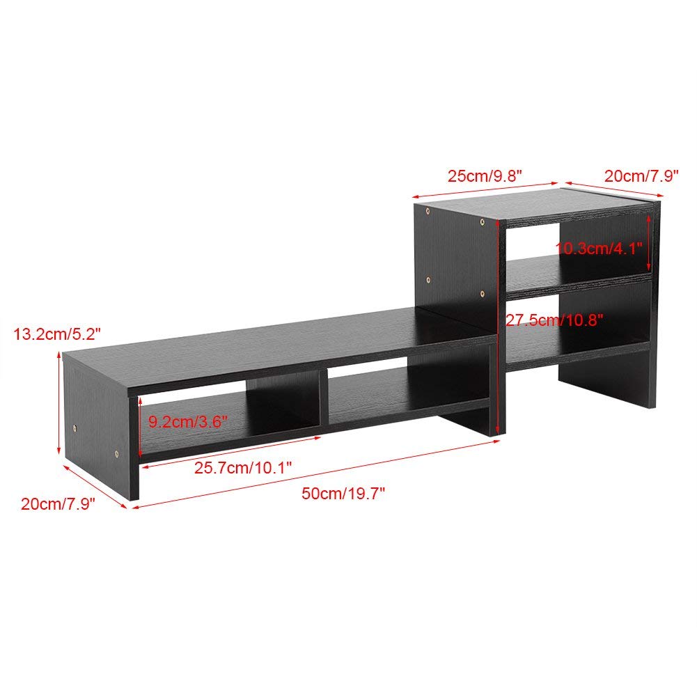 Supporto per monitor da scrivania in legno con 2 ripiani per laptop e 3 ripiani per PC, supporti per stampante, alzate per schermo TV, organizer per scrivania