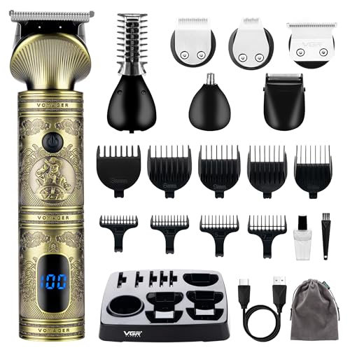 VGR Beard Trimmer for Men Kit, Cordless Hair Clippers, Precision Zero Gap T-Blade, 180 mins Rechargeable Electric Shaver