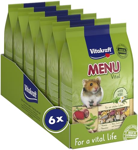 Vitakraft Menu Vital, Hamsterfutter, mit Gemüse, mit Nüssen, mit lebenswichtigen Vitaminen und Mineralien, ohne Zusatz von Zucker und Getreide (6X 400g)