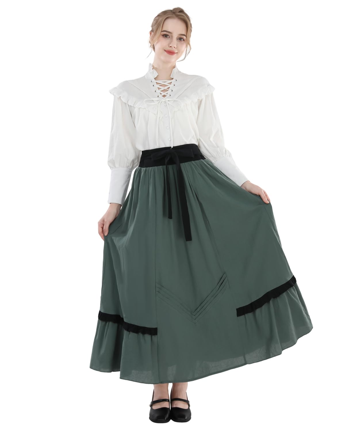 Fiamll Vestido victoriano para mujer, disfraz renacentista, blusa eduardiana, falda renacentista, vestidos de fiesta