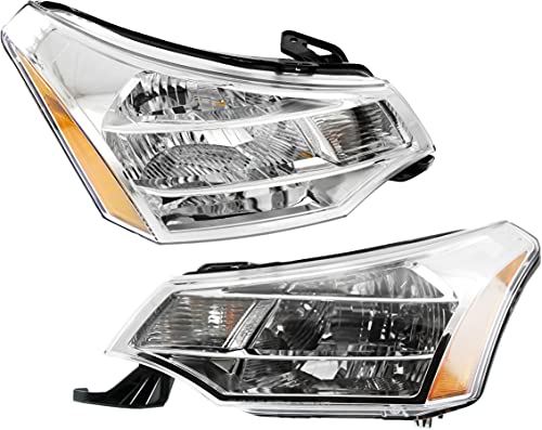 Garage-Pro Headlight Assembly Compatible with 2008-2011 Ford Focus Halogen, Set of 2, Driver and Passenger Side, Clear Lens; Chrome Interior