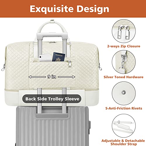 Image of Travel Weekender Bag for Women, Overnight Bag with Shoe Compartment Oversized Travel Duffel Bag Carry On Tote 21 inch, J-Beige Diamond 3pcs, Large, Weekender Bag