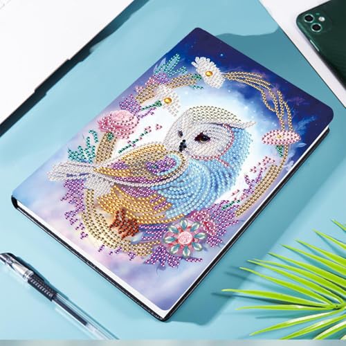Image of 5D Diamond Art Notebooks, 50 Sheets / 100 Pages, Owl Art Cover Leather Special Shaped Sketchbook DIY Diamond Painting A5 Notebook Blank Sketchbook for Drawing Dream Journal