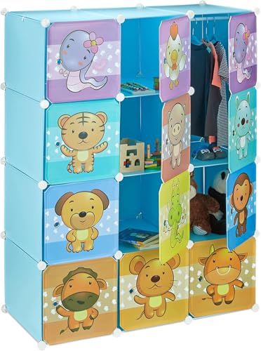 Image of EXVITO 12 Door Kids Plastic Wardrobe for Clothes, Foldable Plastic Almirah for Clothes, Collapsible Wardrobe for Storage, Baby Cupboard for Clothes, Storage Rack for Kids - Blue