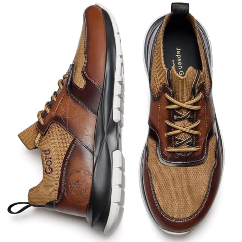 Men's Casual Dress Sneakers Breathable Leather Wool Knit Business Walking Shoes Comfortable Lightweight Lace Up Running Shoes3