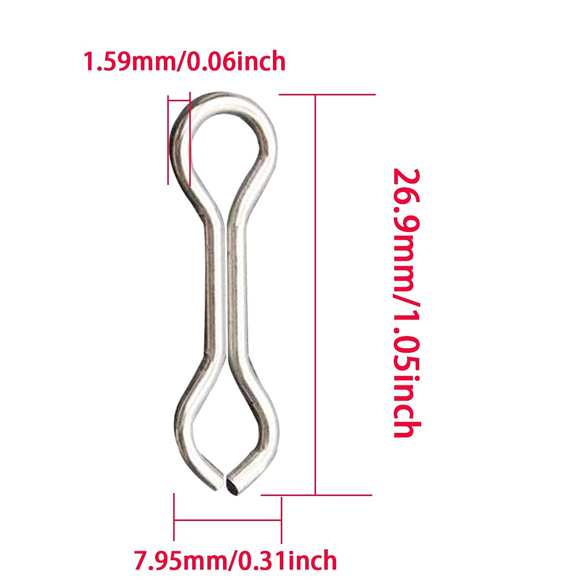 HTHYLURE Fishing Sinker Eyes Eyelets Figure 8 Snap 100pcs/set for Lead Weights Molds Tackle Accessories Long Sinker Eyes-Eyelets Stainless Steel DIY Fishing Lures Eyelets Loops Eyelets Swivels Clip