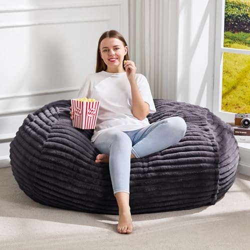 Image of Hobestluk 3FT Bean Bag Chairs Adult Bean Bag with Portable Handle Comfy Large Bean Bag Chair with Removable Cover for Living Room Bedroom or Reading Nook (Stripe Dark Grey, 3FT)