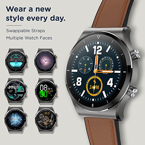 Image of Pebble Revo Smartwatch, 1.3 inch(3.3cm) HD Touchscreen, Bluetooth Calling, Smart Watch with Rolling UI & Dual Button Technology, Spo2, Heart Rate & Temperature Monitoring (Tan Leather)