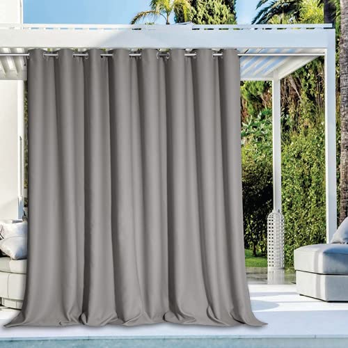 NICETOWN Outdoor Curtain for Patio Waterproof, Grommet Top Thermal Insulated Blackout Extra Wide and Long Privacy Door Blind for Porch/Yard, Slate Grey, 1 Piece, W120 x L95