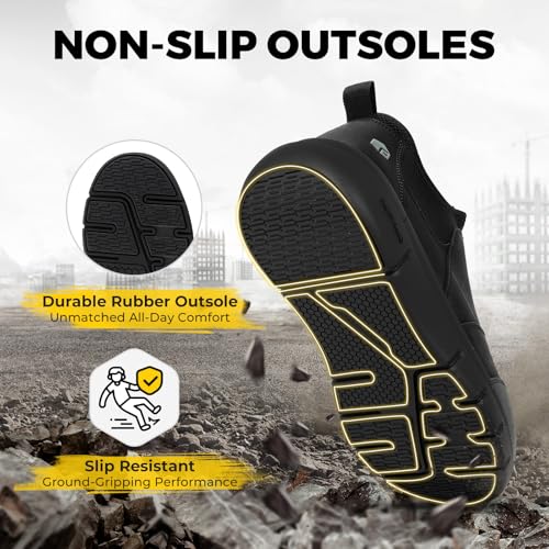 Image of FitVille Extra Wide Men's Slip on Composite Toe Shoes Safety Toe Work Shoes for Men Puncture Proof