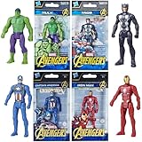 Marvel Avengers Articulated Action Figures - 3.75 Inch 9.5cm Hulk, Thor, Iron Man & Captain America Set of All 4 Figures