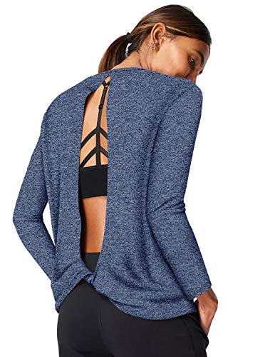 LASLULU Long Sleeve Workout Clothes Open Tit Back Loose Activewear Sexy Backless Yoga Shirts Exercise Athletic for Women(Blue L) - Thumbnail 4