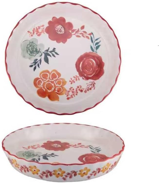 Ceramic Pie Pan Pie Dish for Oven 10 Inch Pie Plate Round Bakeware (Butterfly)
