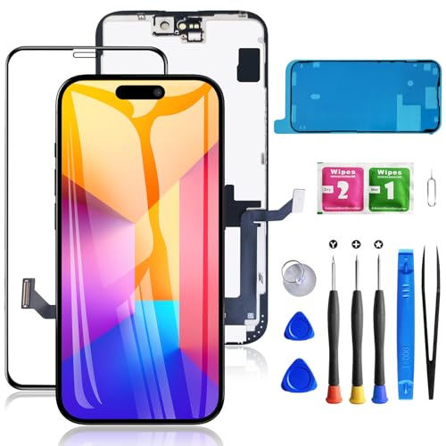 Mobkitfp for iPhone 15 Plus Screen Replacement 6.7 inch, 3D Touch LCD Screen Digitizer Front Display Assembly with Waterproof Seal+Rapair Tools+Screen Protector