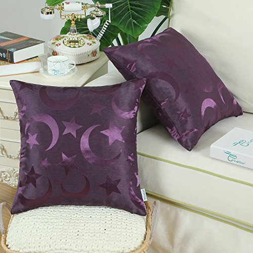 Calitime Pack Of 2 Throw Pillow Covers Cases For Couch Sofa Home Decor Modern Shining & Dull Contrast Stars & Moon 18 X 18 Inches Deep Purple #TOP3