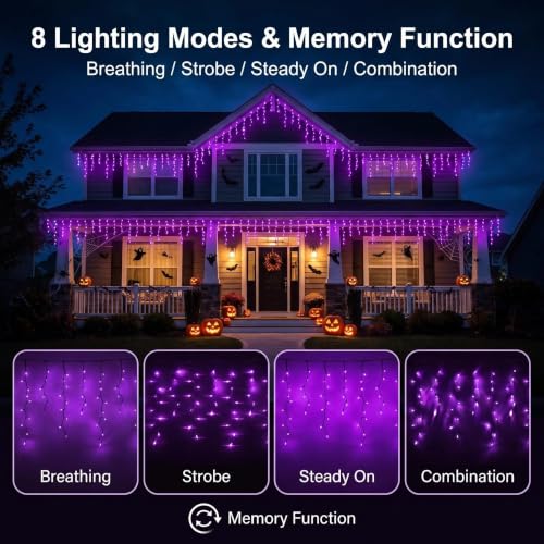 JEAYYDSI 105FT Outdoor Halloween Lights, 970LED Purple Halloween Lights 8 Lighting Modes with Timer Memory Waterproof, String Lights for Outside, Party, Holiday, Garden Decor - image 3