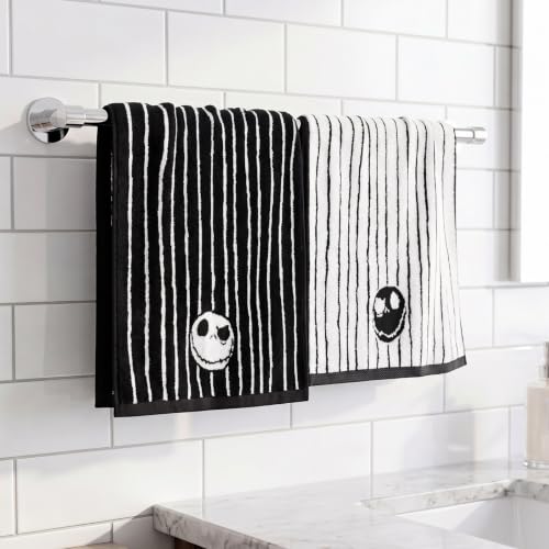 Halloween Striped Skull Hand Towels 2 Pack, Reversible Cotton Décor - image 2