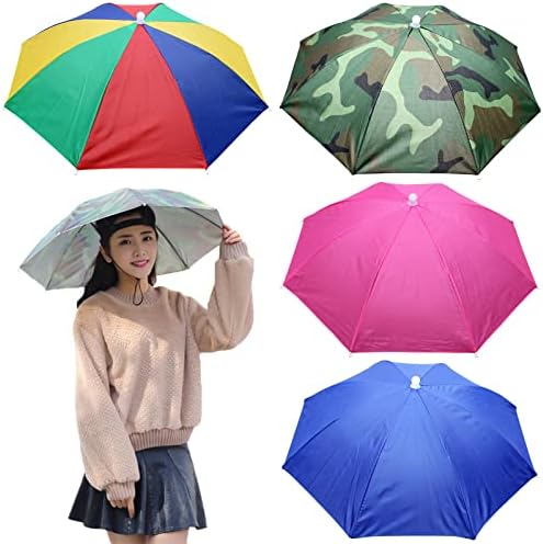 MUFEKUM 4 Pack Umbrella Hats, 26.4" Hands-Free Head Umbrella Hats for Adult, Folding Waterproof Umbrella Cap With Head Strap for Outdoor Party, Fishing, Sun, Rain, Beach, Golf, Hiking