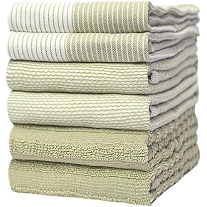 Bumble Küchenhandtücher - Geschirrhandtücher Handtücher Baumwolle – 6er Pack – XL Größe 50 x 70 cm – Edle, Weiche und Robuste Ringspinnbaumwolle in 3 Verschiedenen Texturen (Salbeigrün)