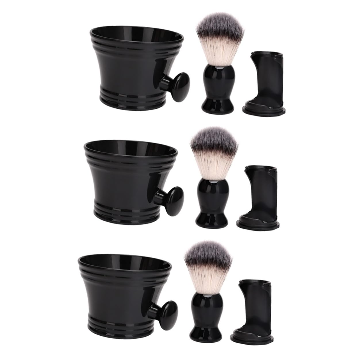 3 Ensembles ensemble de brosse à barbe trousse kit de rasage moussant blaireau homme synthétique Brosse et bol à raser blaireau et bol kit blaireau pour homme barbe de cochon Noir
